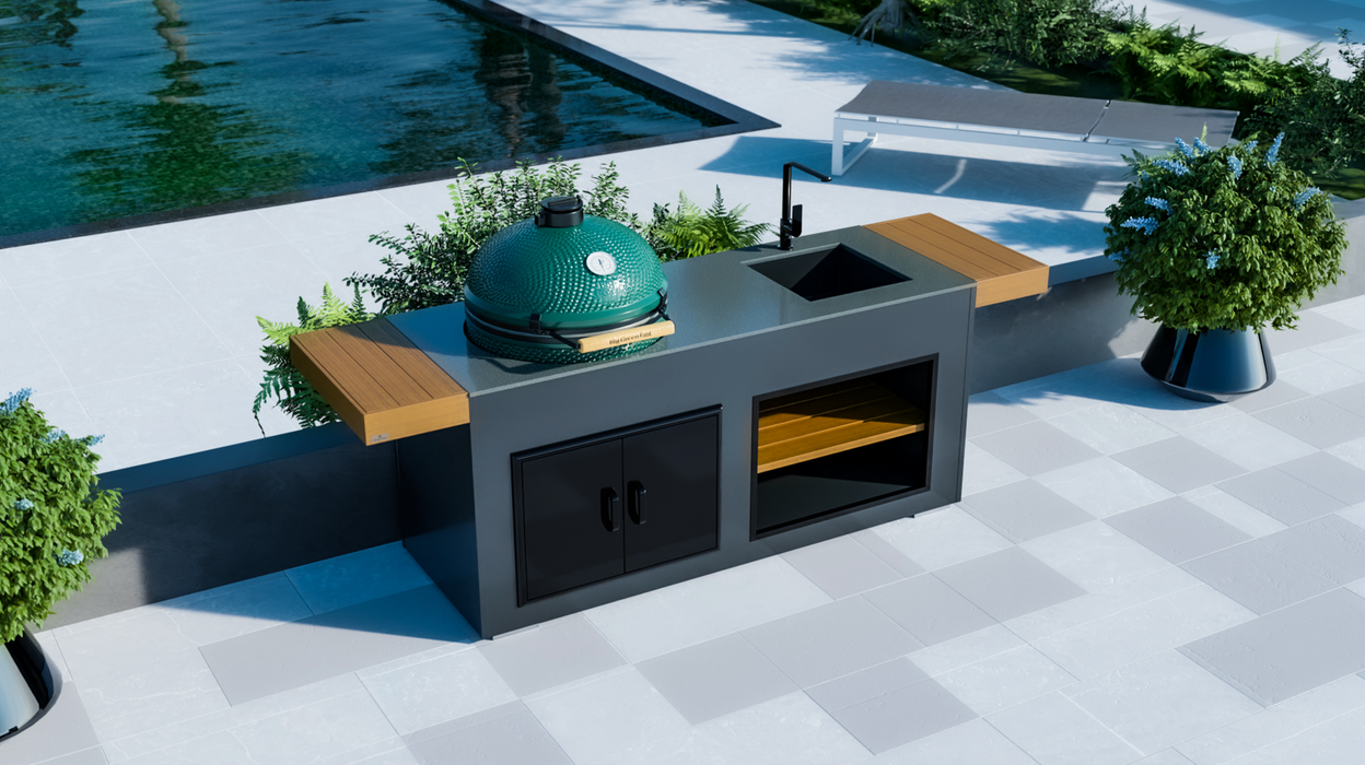 Outdoor Kitchen XL Green egg + Sink + Premium Cover - 2M