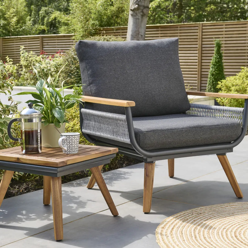 Kimora Relax Bistro with foot stools with Grey Fabric Cushion