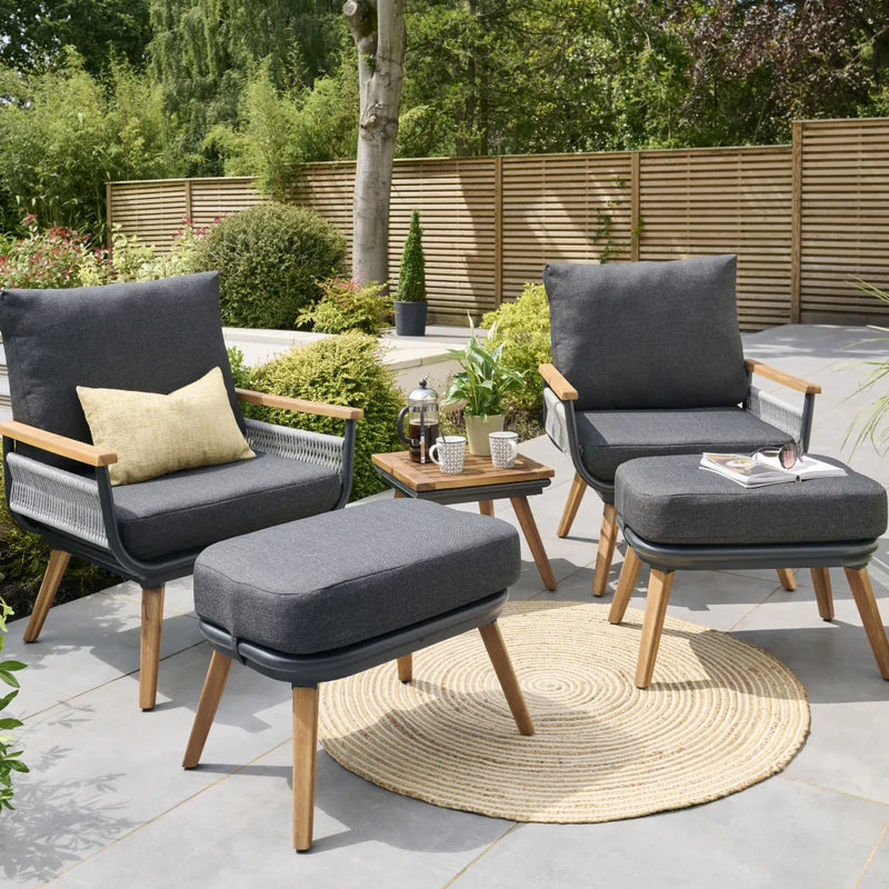 Kimora Relax Bistro with foot stools with Grey Fabric Cushion