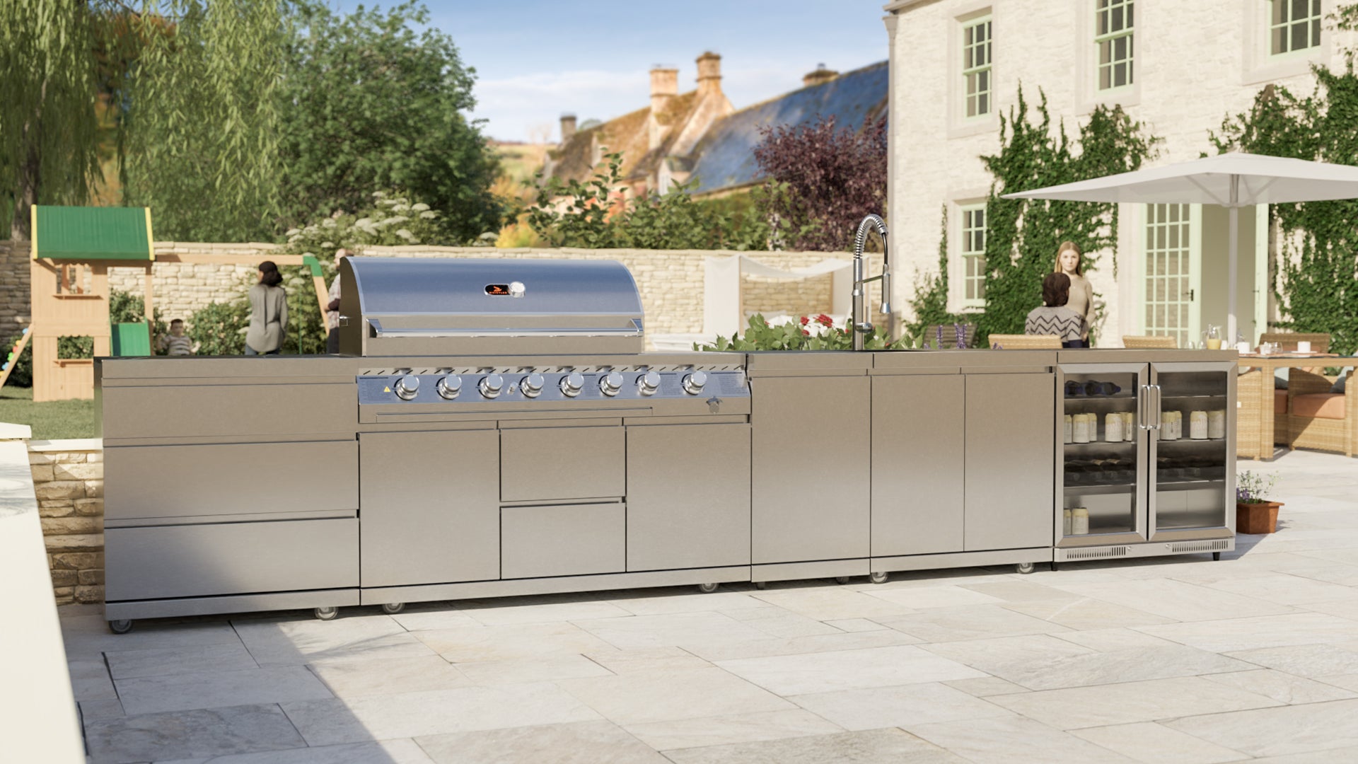 Whistler Cirencester Outdoor Kitchen 6 Burner BBQ, Sink and Fridge Lechlade