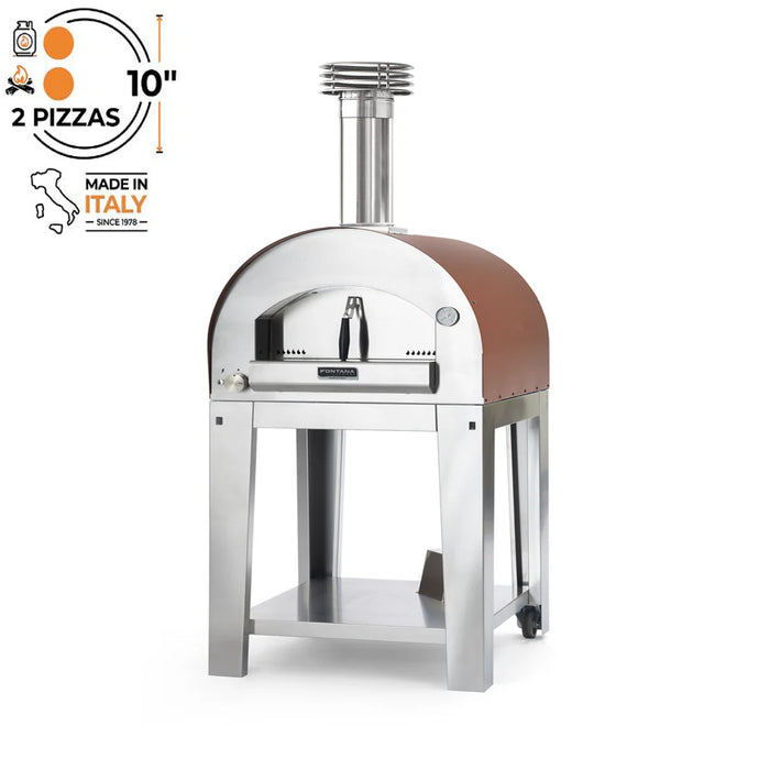 Fontana Margherita Hybrid Gas and Wood Pizza Oven Including Trolley - Rosso