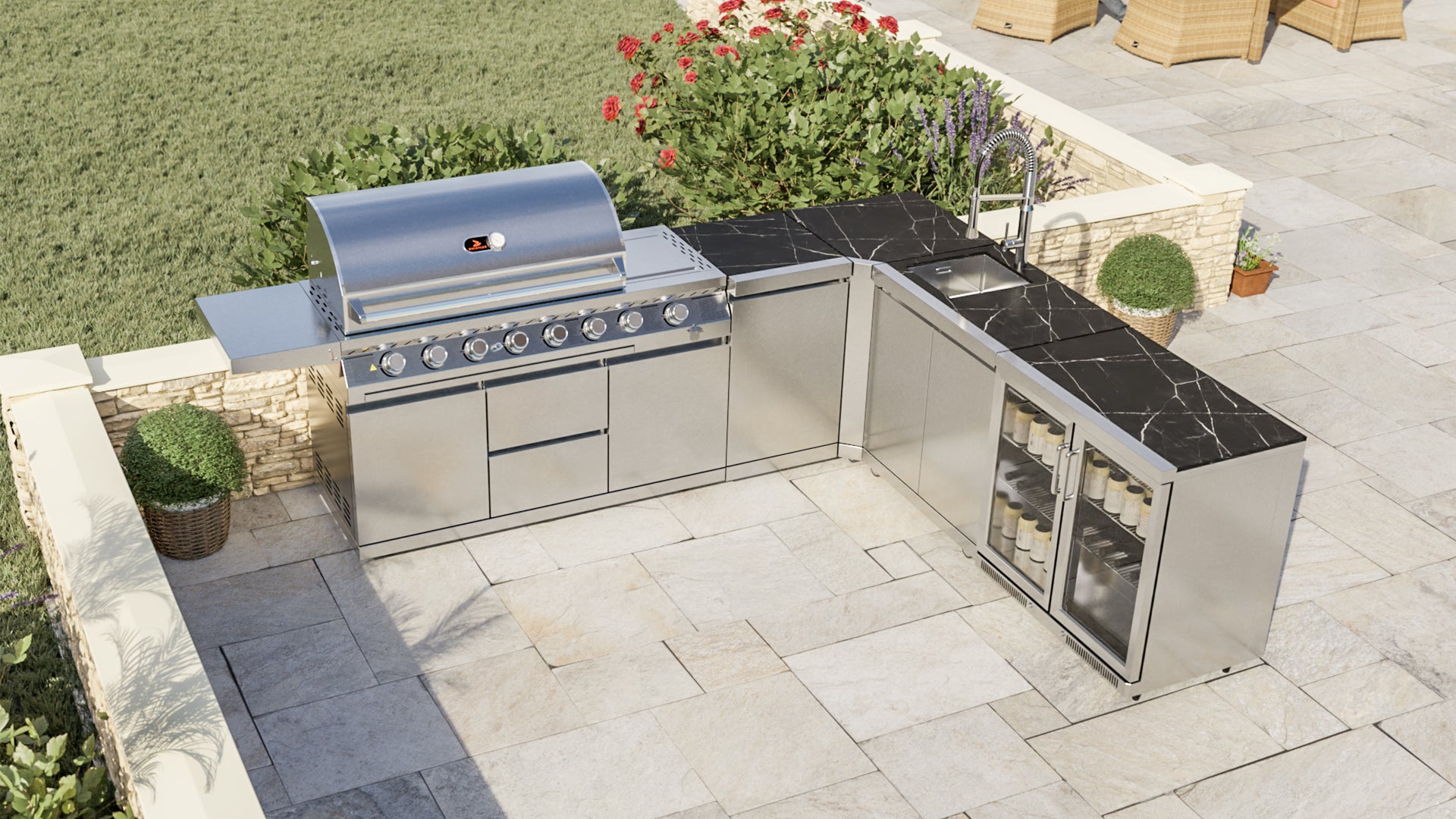 Whistler Cirencester Outdoor Kitchen 6 Burner BBQ, Sink and Fridge Marlborough