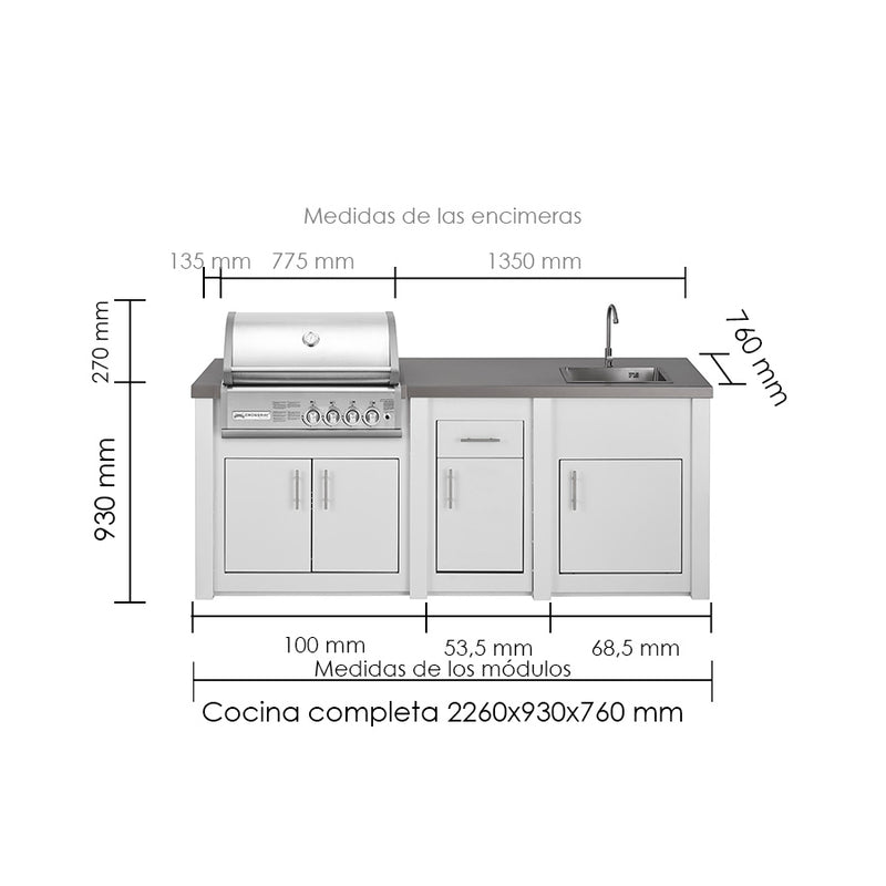 Grandpro by Stoll Aluminum Outdoor Kitchen Crossray and Sink | 2.3M