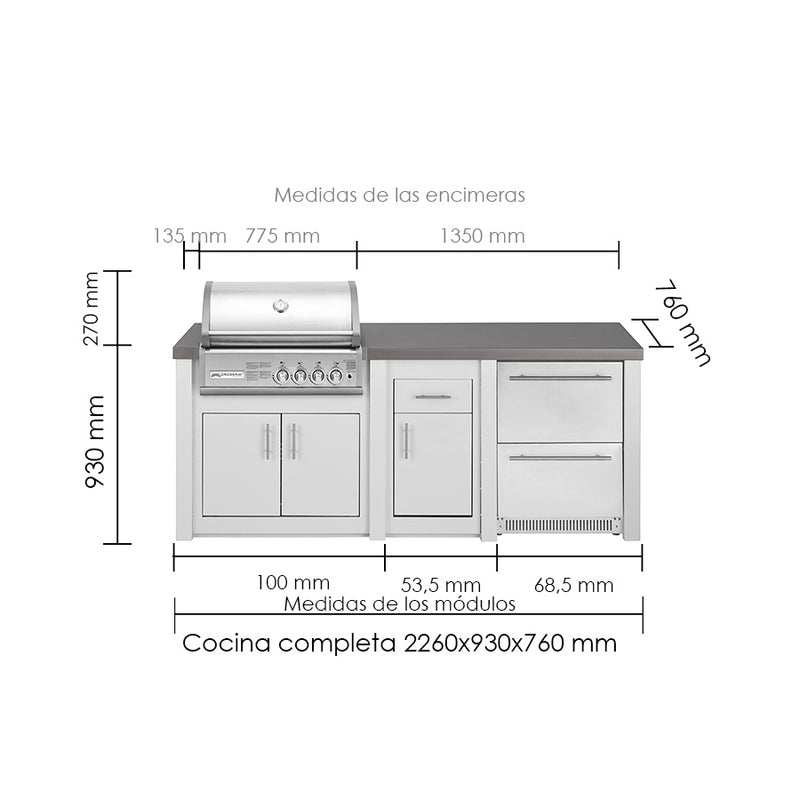 Grandpro by Stoll Aluminum Outdoor Kitchen Crossray and Double Drawer Fridge | 2.3M