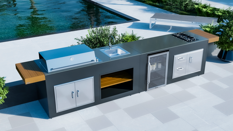 Grillandia Outdoor Kitchen with Beefeater 6 Burner, Fridge, Sink and Weather Cover