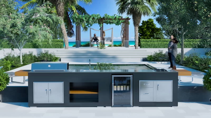 Grillandia Outdoor Kitchen with Beefeater 6 Burner, Fridge, Sink and Weather Cover