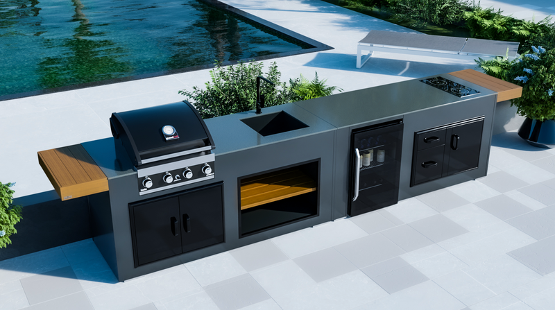 Grillandia Outdoor Kitchen Grandhall 4 Burner, Fridge, Sink and Weather Cover - 4.4M