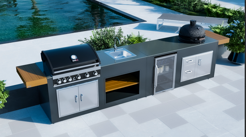 Grillandia Outdoor kitchen Grandhall 5 Burner, Large Bastard, Sink, Fridge and Weather Cover - 4.4m