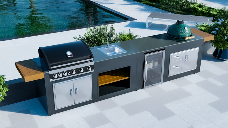 Grillandia Outdoor Kitchen Grandhall 5 burner, Large Green Egg, Sink, Fridge and Weather Cover - 4.4m