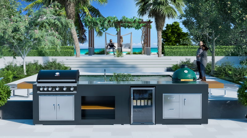 Grillandia Outdoor Kitchen Grandhall 5 burner, Large Green Egg, Sink, Fridge and Weather Cover - 4.4m