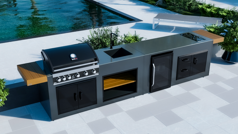 Grillandia Outdoor Kitchen Grandhall 5 Burner, Fridge, Sink and Weather Cover - 4.4M