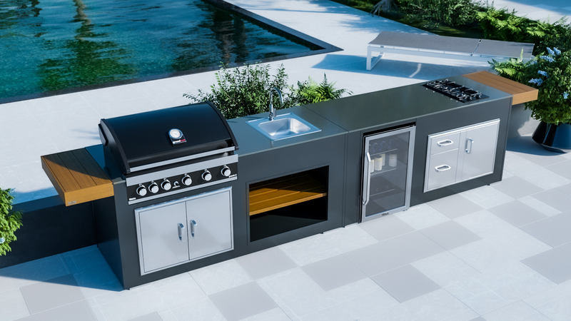 Grillandia Outdoor Kitchen Grandhall 5 Burner, Fridge, Sink and Weather Cover - 4.4M