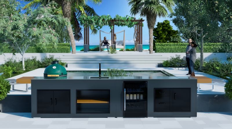 Grillandia Outdoor Kitchen Hob, Fridge, Large Green Egg and Weather Cover - 4.4M