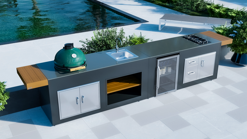Grillandia Outdoor Kitchen Hob, Fridge, Large Green Egg and Weather Cover - 4.4M