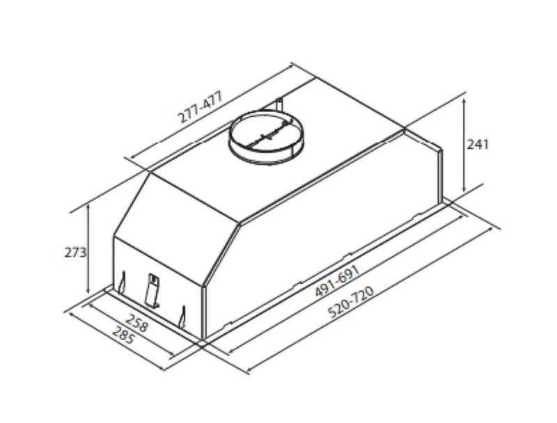 Airforce Modulo POP 72cm Built-in Cooker Hood-Stainless Steel Finish Push Button Control