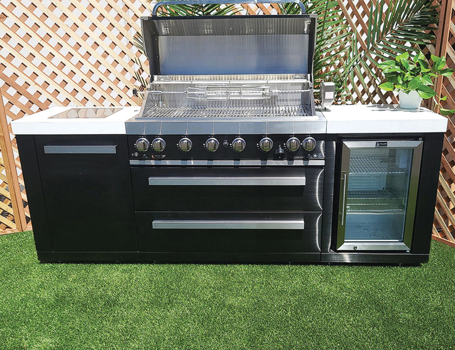 Mont Alpi Outdoor kitchen Black 6 Burner, Fridge and Weather Cover - 2.4m