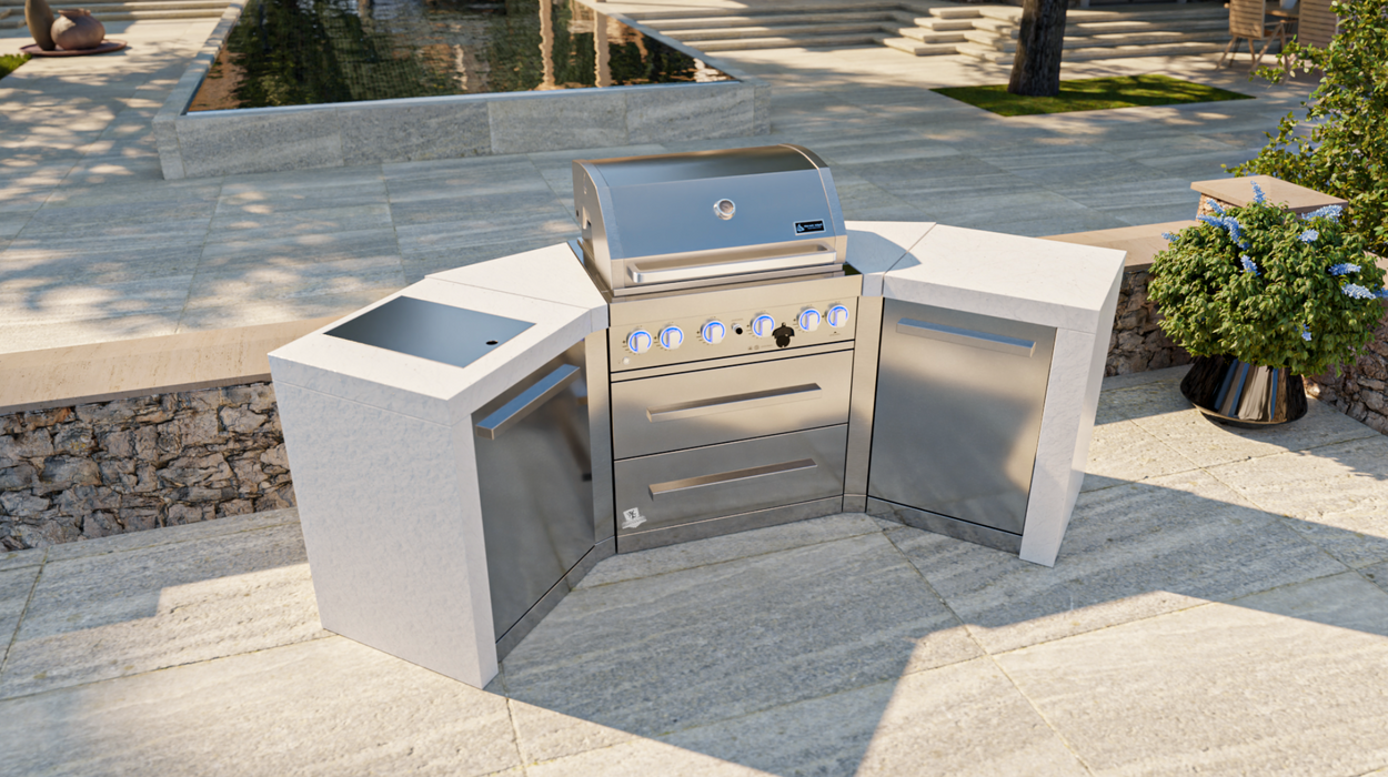 Mont Alpi Outdoor kitchen 4-burner Deluxe Island with 45-degree corners + Cover 2.7M
