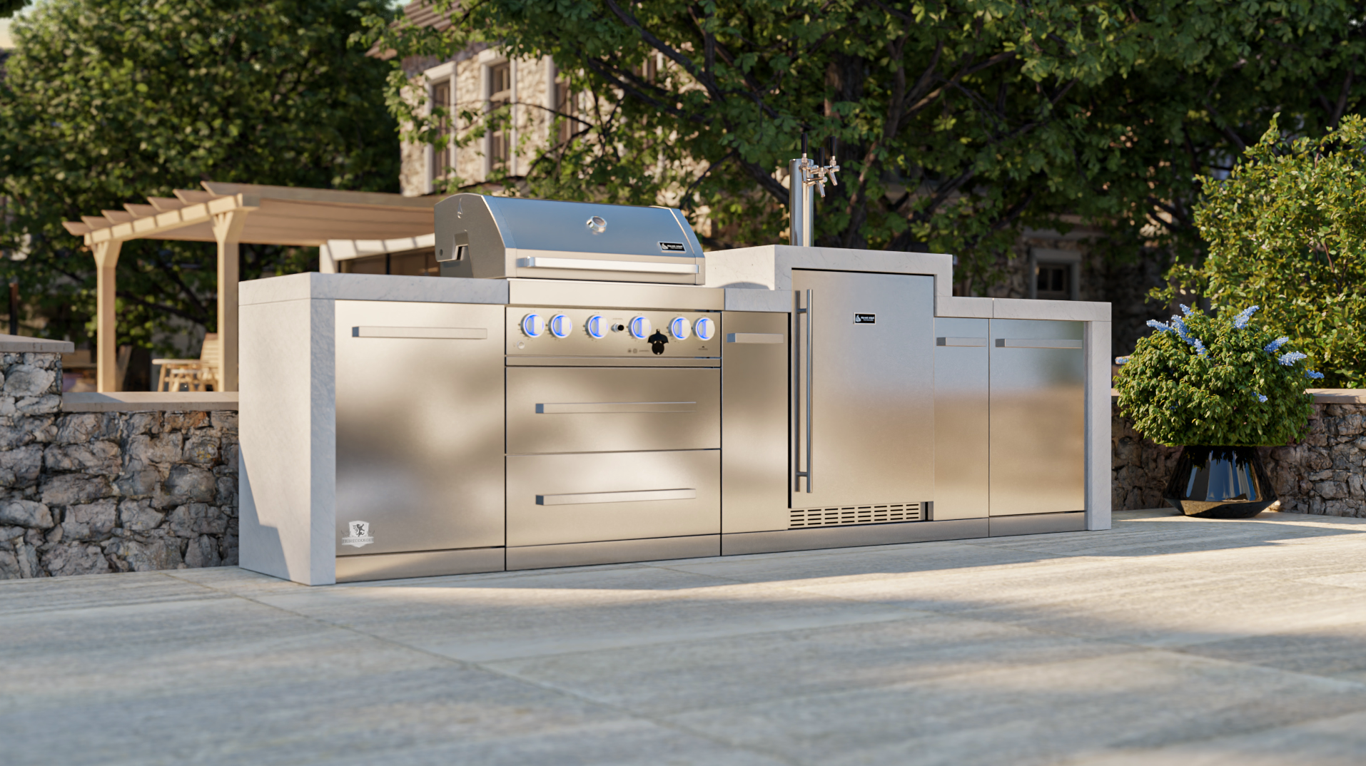 Mont Alpi Outdoor kitchen 4 Burner, Side Burner and Kegerator