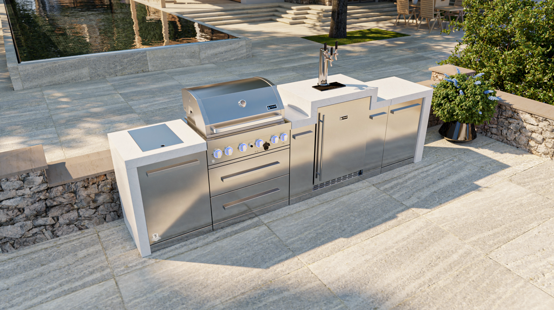 Mont Alpi Outdoor kitchen 4 Burner, Side Burner and Kegerator