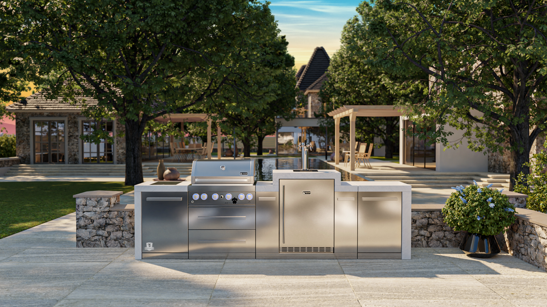 Mont Alpi Outdoor kitchen 4 Burner, Side Burner and Kegerator