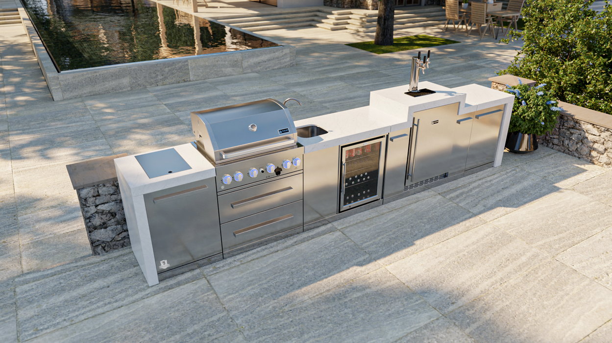 Mont Alpi Outdoor kitchen 400 Deluxe BBQ Grill Island with Kegerator & Beverage Center - MAi400-DKEGBEV