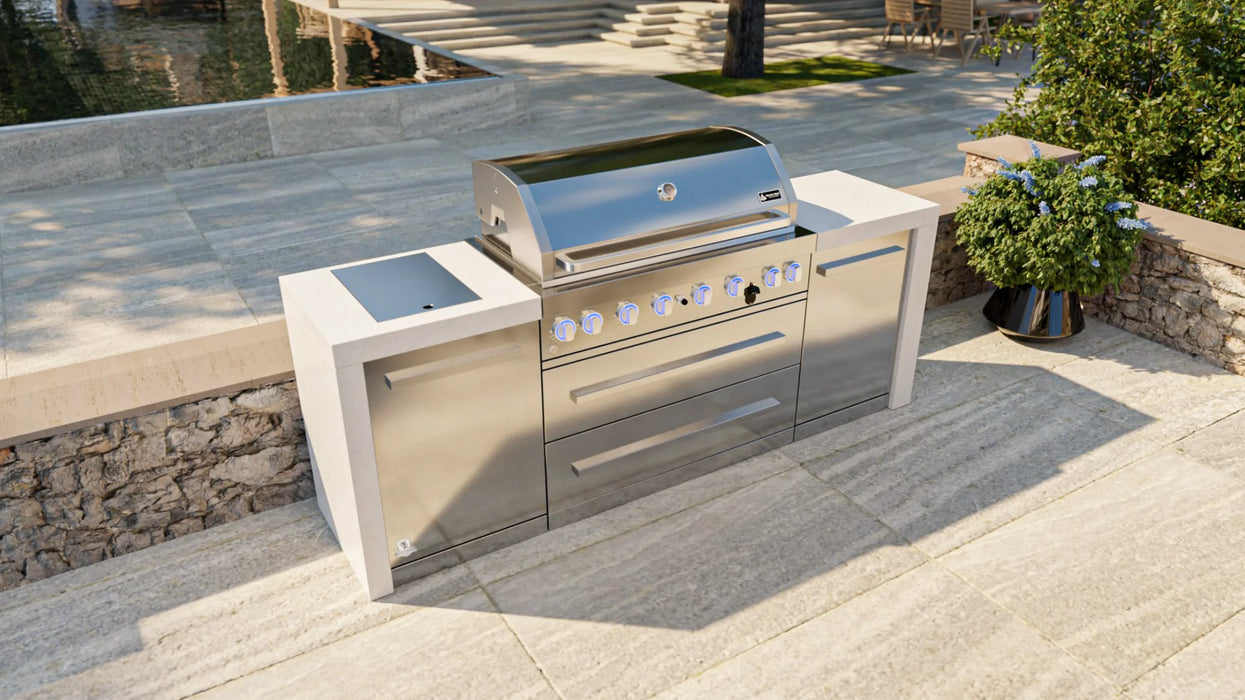 Mont Alpi Outdoor kitchen Mai805-Deluxe Island features a 6-burner gas grill  2.4M