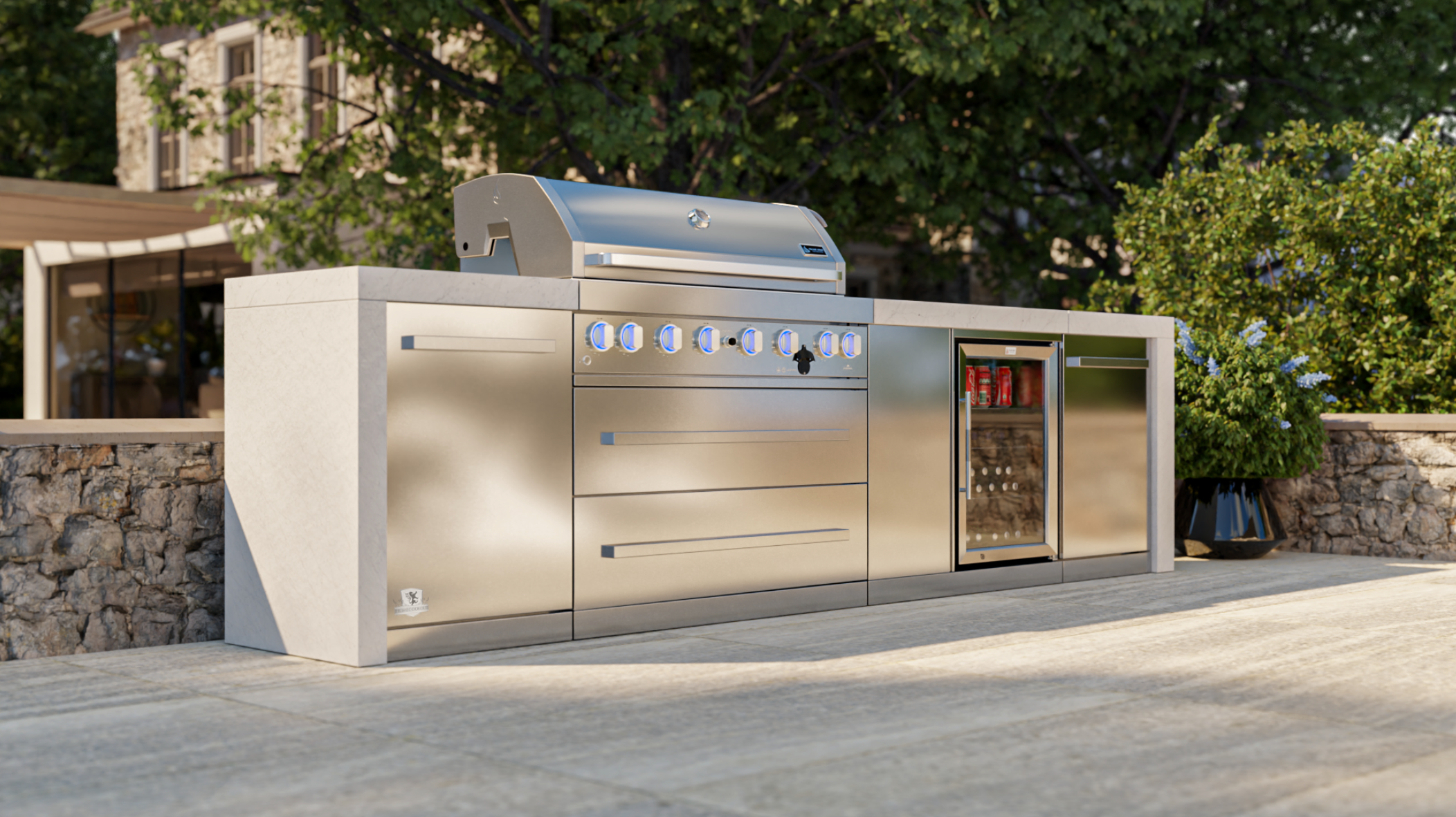 Mont Alpi Outdoor kitchen 6 Burner, Fridge, Sink and Weather Cover - 3.4m