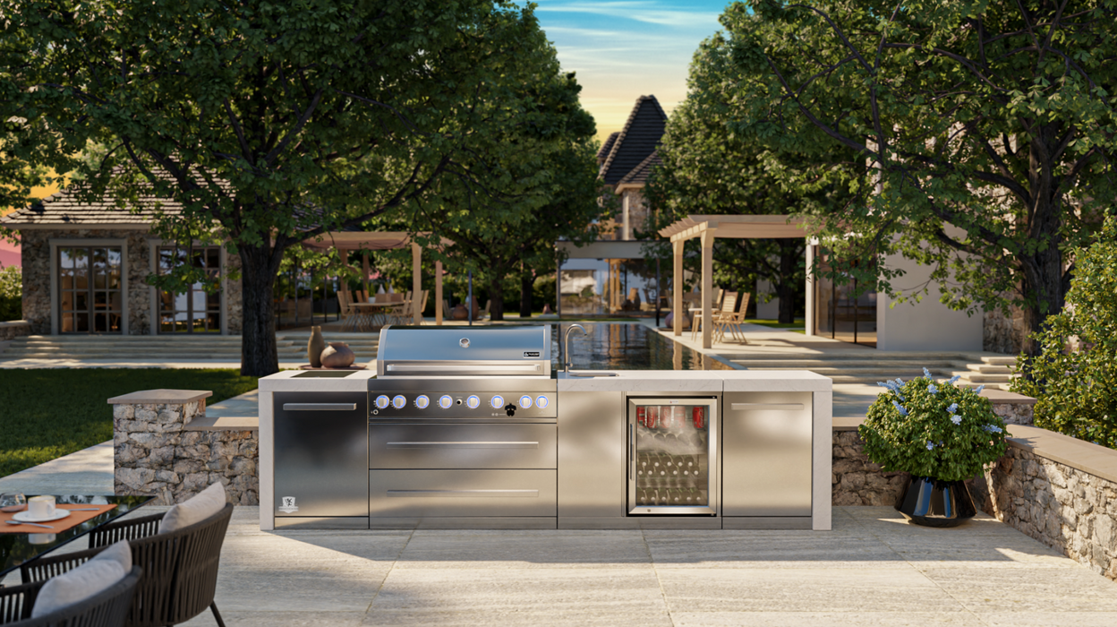 Mont Alpi Outdoor kitchen 6-burner Deluxe Island With A Beverage Center + Cover - 3.4M