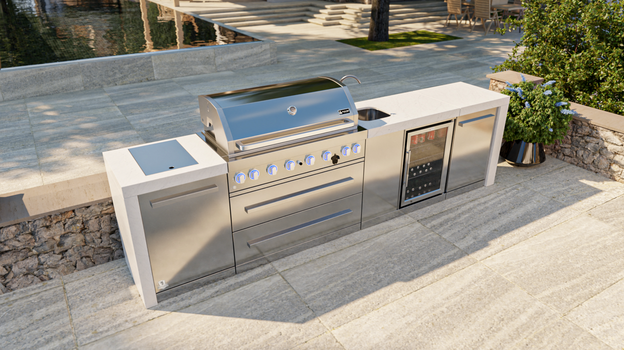 Mont Alpi Outdoor kitchen 6-burner Deluxe Island With A Beverage Center + Cover - 3.4M