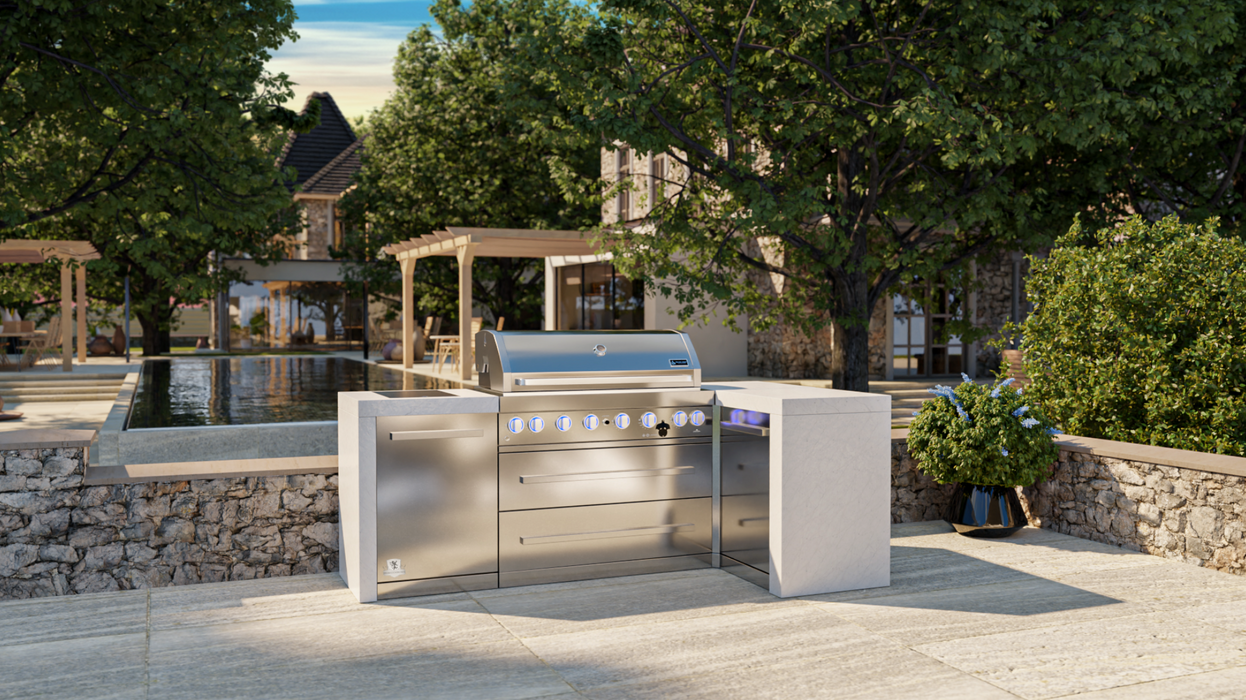 Mont Alpi Outdoor kitchen 6-burner Deluxe Island with a 90-Degree Corner  + Cover - 2.4M