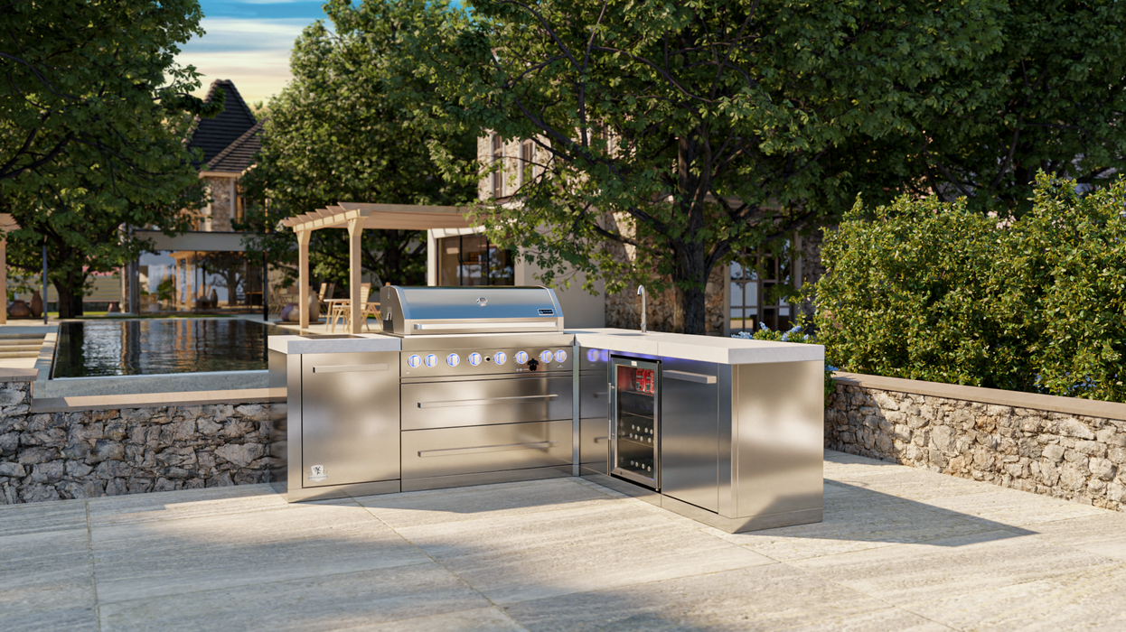 Mont Alpi Outdoor kitchen 805 BBQ Grill Island with 90 Degree Corner & Beverage Center - MAi805-90BEV