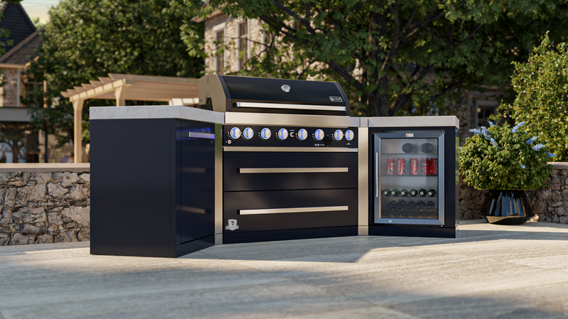 Mont Alpi Outdoor kitchen Black 6 Burner, Fridge and Weather Cover - 2.8m