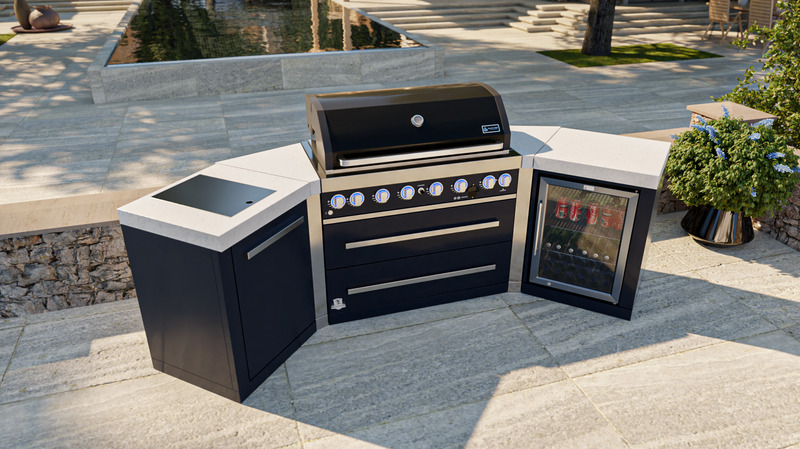 Mont Alpi Outdoor kitchen Black 6 Burner, Fridge and Weather Cover - 2.8m