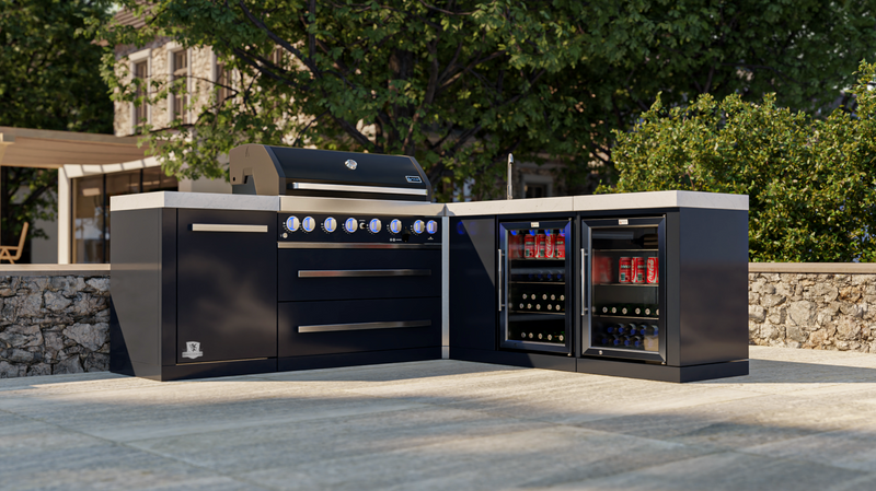 Mont Alpi Outdoor kitchen Black 6 Burner, Sink, Double Fridge and Weather Cover