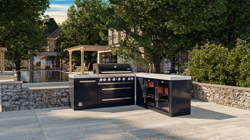 Mont Alpi Outdoor kitchen Black 6 Burner, Sink, Double Fridge and Weather Cover
