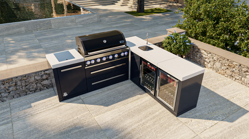 Mont Alpi Outdoor kitchen Black 6 Burner, Sink, Double Fridge and Weather Cover