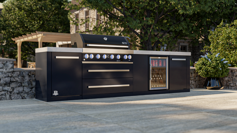 Mont Alpi Outdoor kitchen Black 6 Burner, Fridge, Sink and Weather Cover - 3.4m