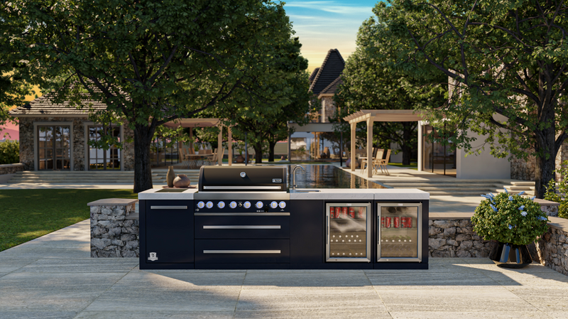 Mont Alpi Outdoor Kitchen Black, 6 Burner, Fridge, Sink and Weather Cover - 3.4m