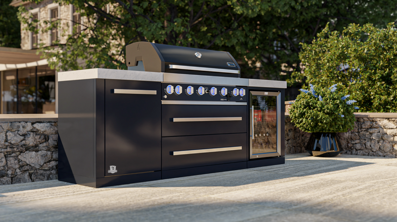 Mont Alpi Outdoor kitchen Black 6 Burner, Fridge and Weather Cover - 2.4m