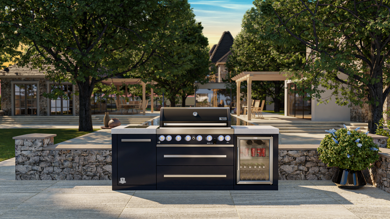 Mont Alpi Outdoor kitchen Black 6 Burner, Fridge and Weather Cover - 2.4m