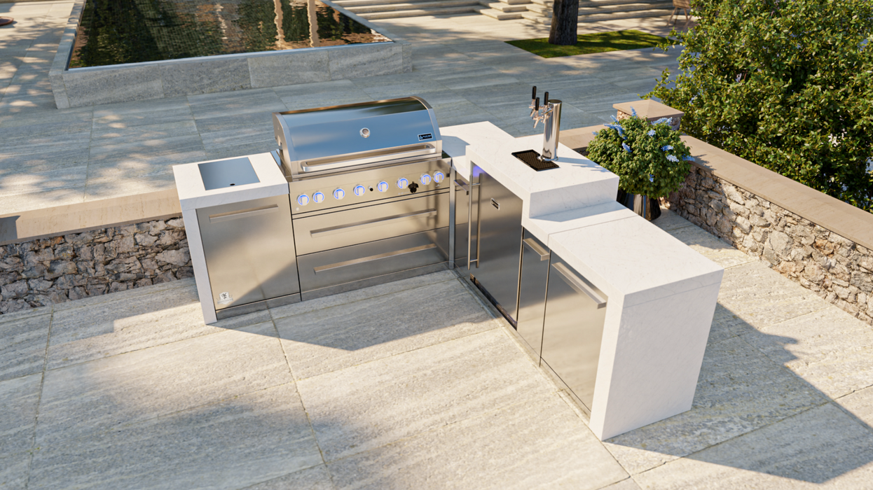 Mont Alpi Outdoor kitchen 805 Deluxe BBQ Grill Island with 90 Degree Corner & Kegerator - MAi805-D90KEG