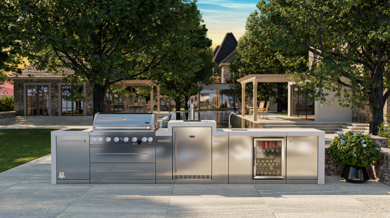 Mont Alpi Outdoor kitchen 805 Deluxe BBQ Grill Island with Kegerator & Beverage Center - MAi805-DKEGBEV