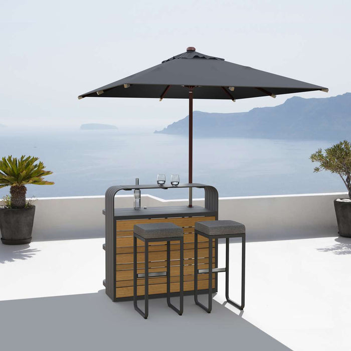 Luxurious Air Anthracite/Wood Outdoor Bar, 1.1M Made of Aluminium, Modular System for Private and Commercial Use