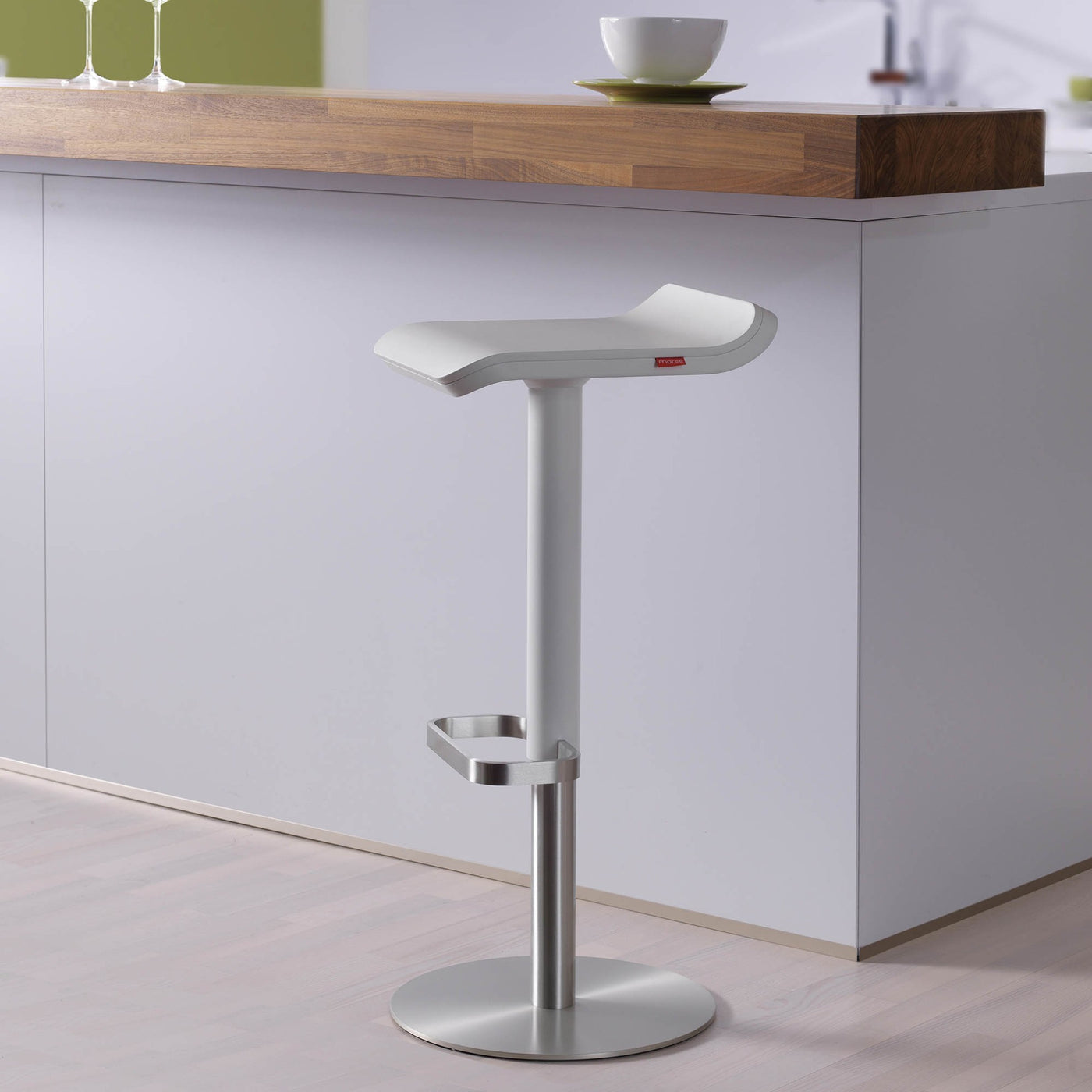 Bar Stool ED Height-adjustable  white / walnut / stainless steel x2