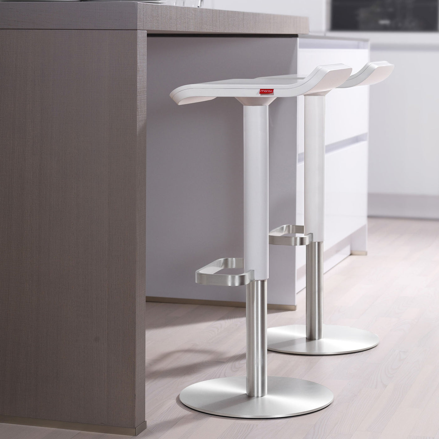 Bar Stool ED Height-adjustable  white / walnut / stainless steel x2