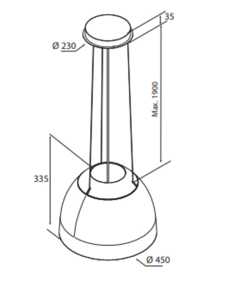 Airforce Restyled Copper New Moon 45cm Island cooker hood,LED,Remote controlled Integra ready