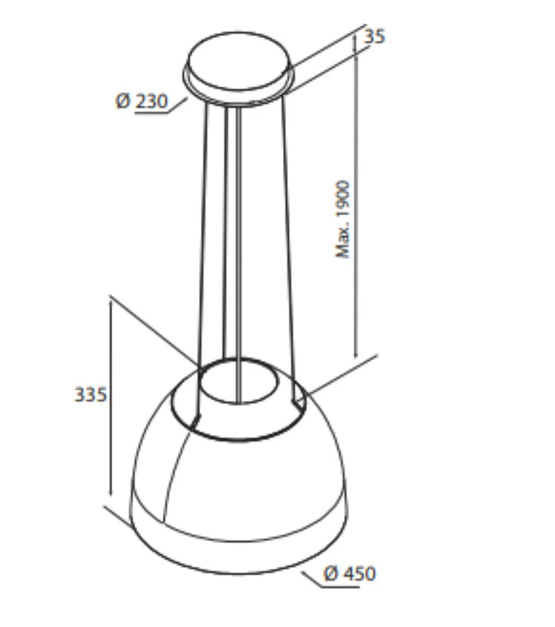 Airforce Restyled Copper New Moon 45cm Island cooker hood,LED,Remote controlled Integra ready