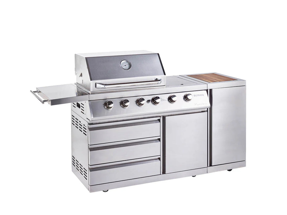 Outback Signature II 4 Burner Hybrid – Stainless Steel + Gas Bottle Cabinet