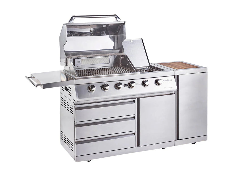 Outback Signature II 4 Burner Hybrid – Stainless Steel + Gas Bottle Cabinet