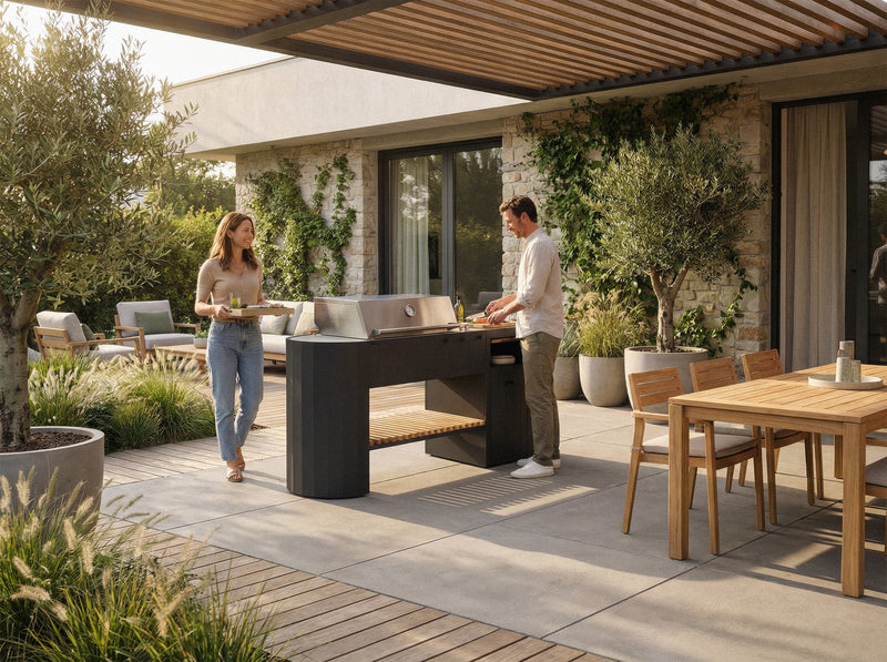 OVO Outdoor kitchens Paired with 3 Burner Gas BBQ and Gas Cabinet GM | 1.9M